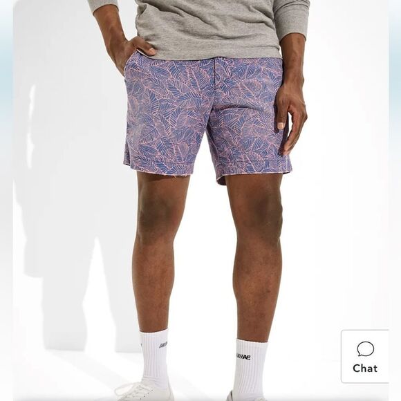 NWT  American Eagle Outfitters Flex Lived in Khaki shorts , blue/pink, size 29 - Picture 2 of 7